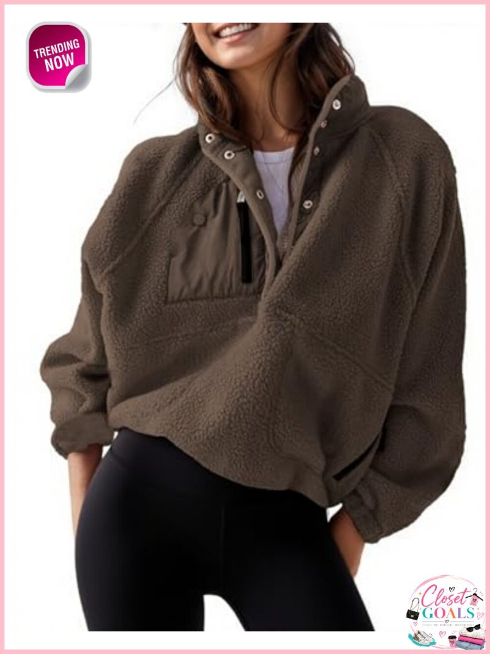 Lightweight Fleece Pullover Jacket Cropped Fuzzy Sherpa Coat with Pockets